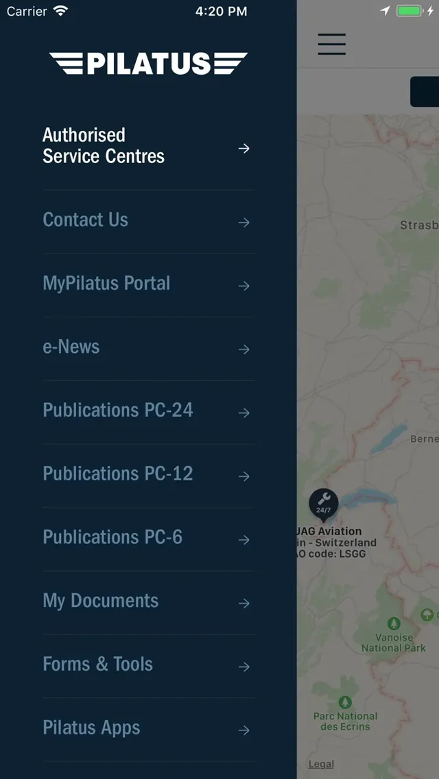 Screenshot Pilatus Customer Service