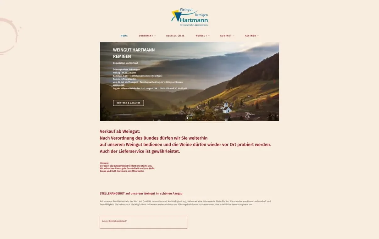 Screenshot Weinbau Hartmann