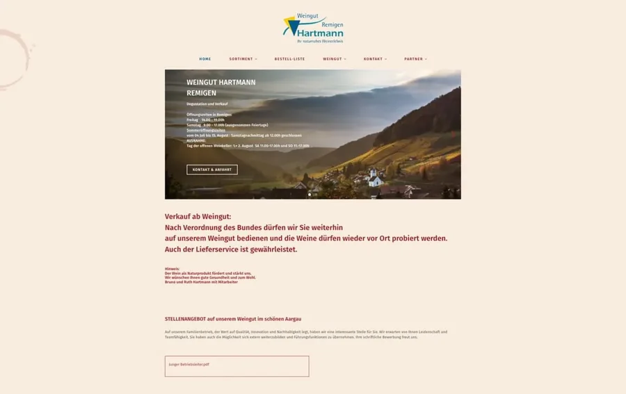 Screenshot Weinbau Hartmann